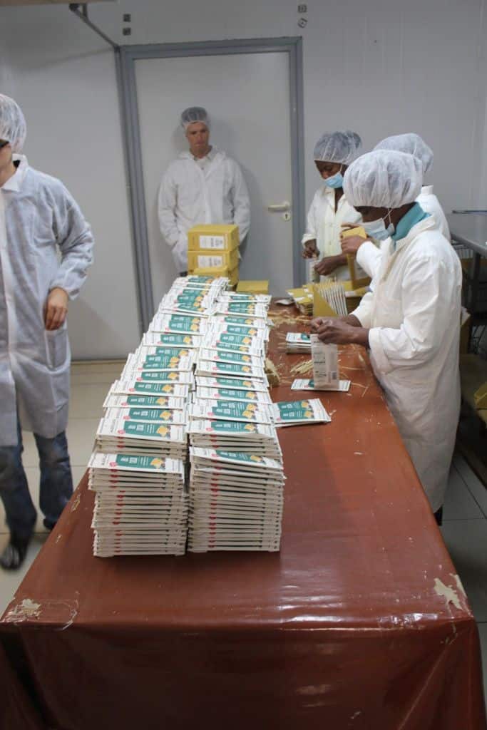 Factory workers making chocolate bars in Madagascar
