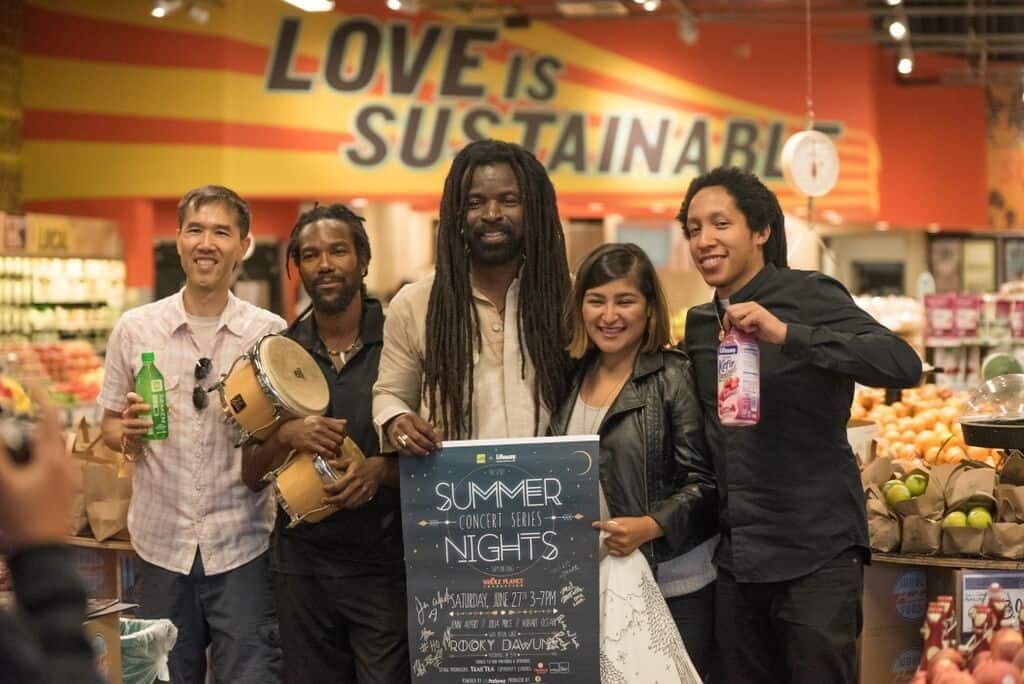 Rocky Dawuni with Mark from Planet LA Records and Sylvia from WFM West Hollywood