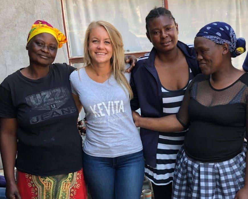 woman wearing kevita shirt with entrepreneurs in south africa